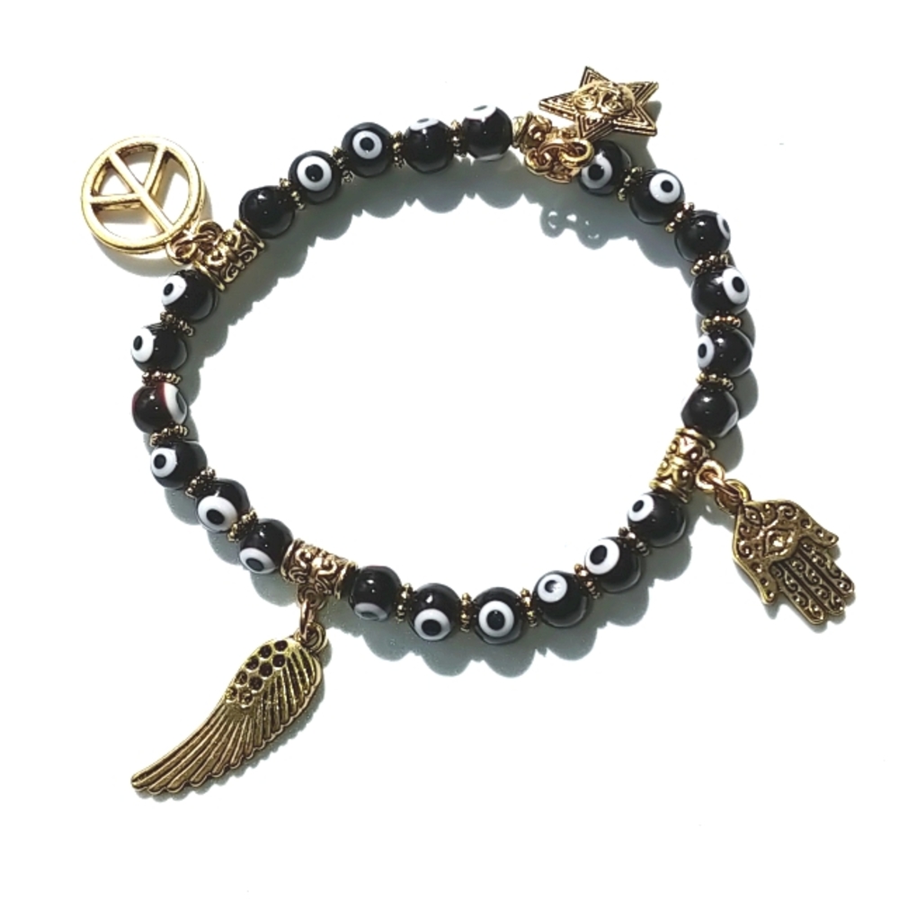 ✨BOGO FREE✨ 2 glass beads evil eye stretch bracelets  NWT